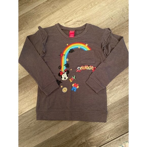 Disney Minnie Mouse Gray Rainbow Ruffled Shirt - Picture 1 of 4